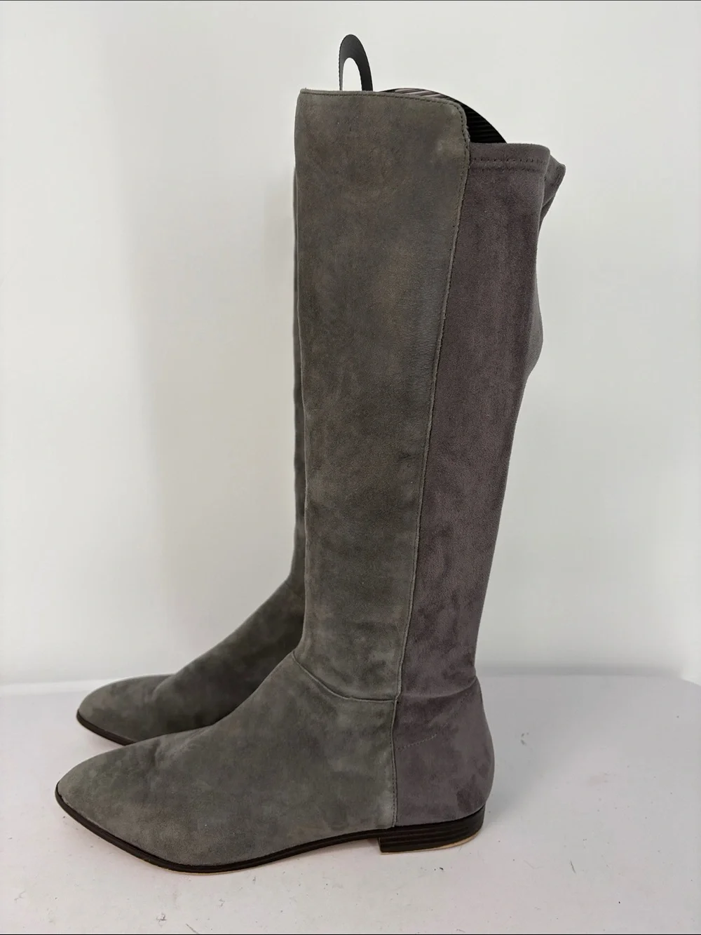 🪺 Nine West Gray Suede to-the-Knee tall Boots back stretch panel